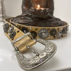Unique leather embellished  belt made in Italy. Statement accessory!